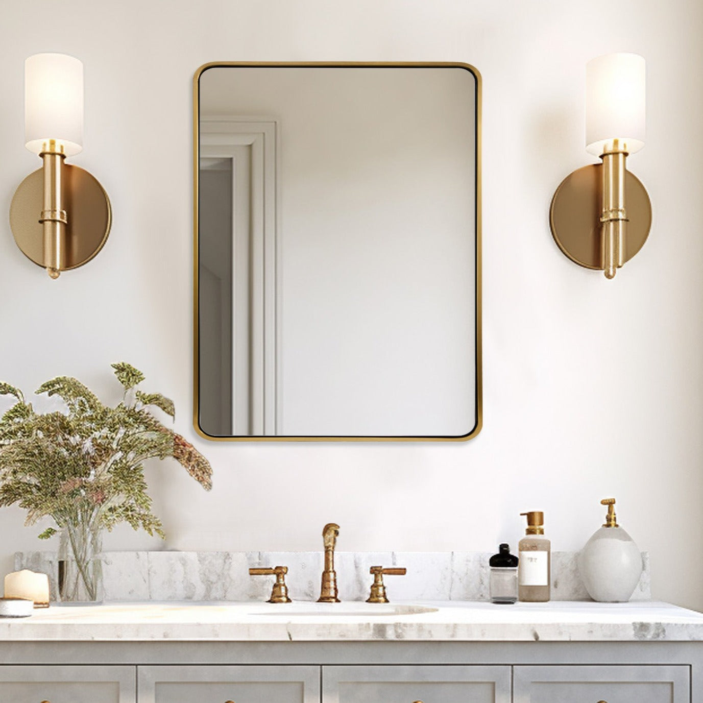 Modern Bold Framed Rectangle Wall Mirrors for Bathroom Wall| Stainless Steel Framed