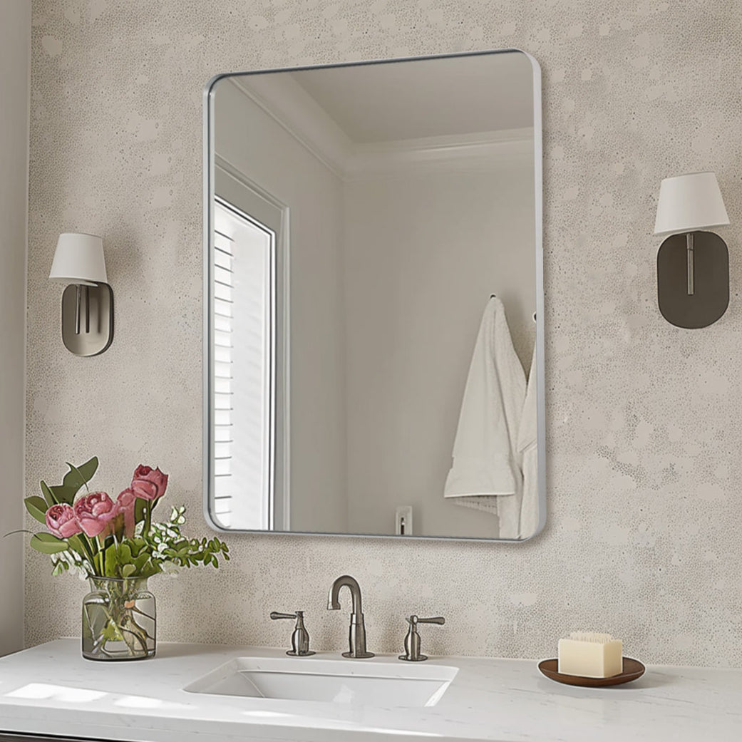 Modern Rounded Rectangular Bathroom Wall Mirrors with Aluminum Frame