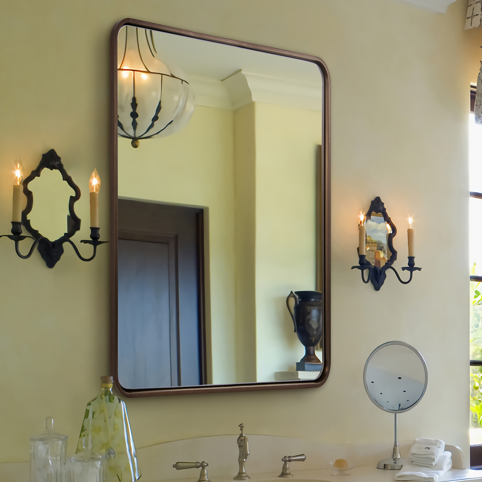 Contemporary Iron Framed Rounded Rectangular Mirrors for Bathroom/ Living Room