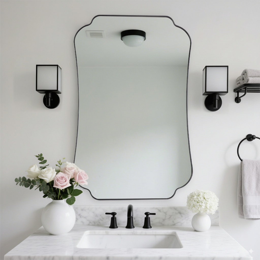 Contemporary Concave Edge Scalloped Bathroom Mirror Decorative | Stainless Steel Frame