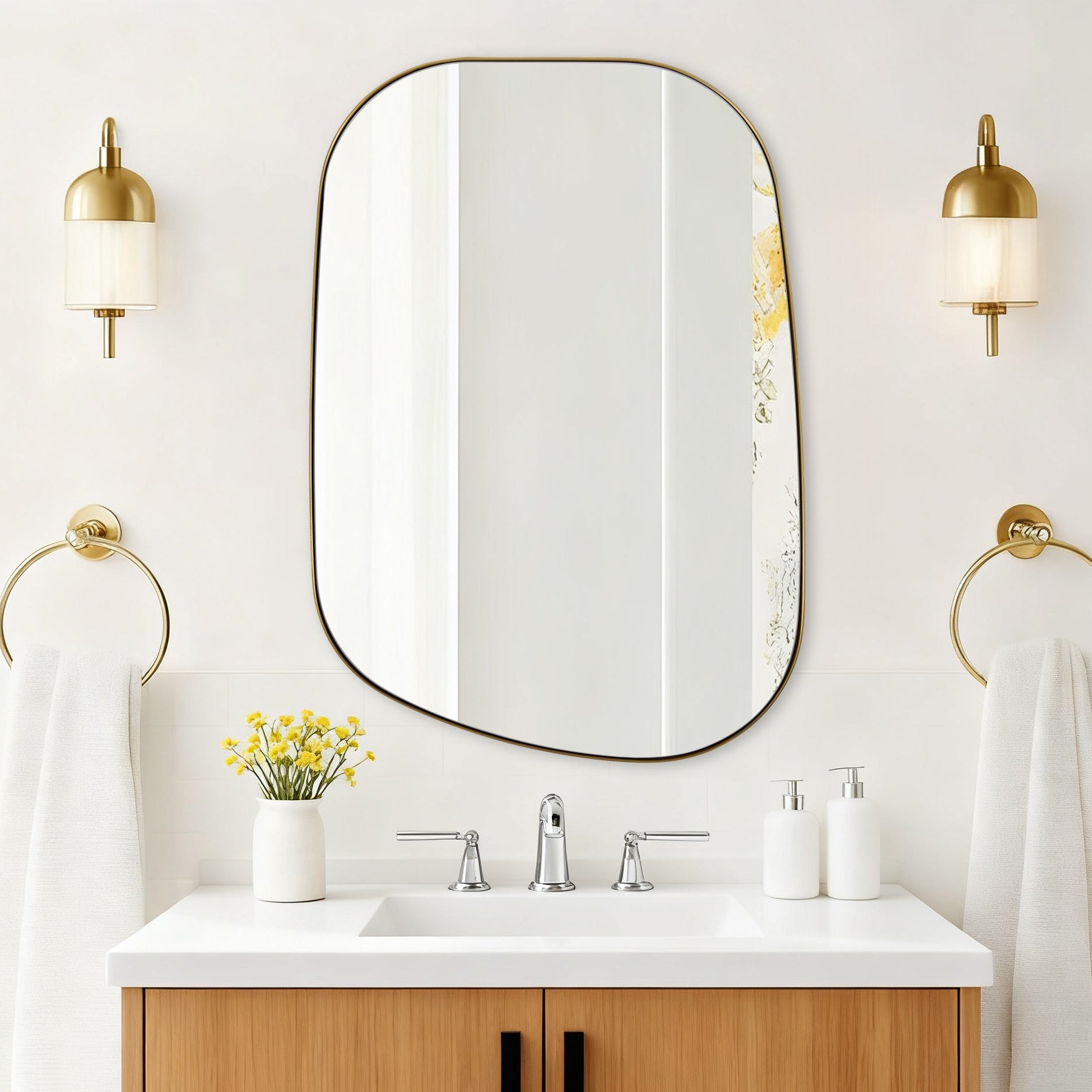 Asymmetrical Irregular Bathroom Wall Mirror | Stainless Steel Frame