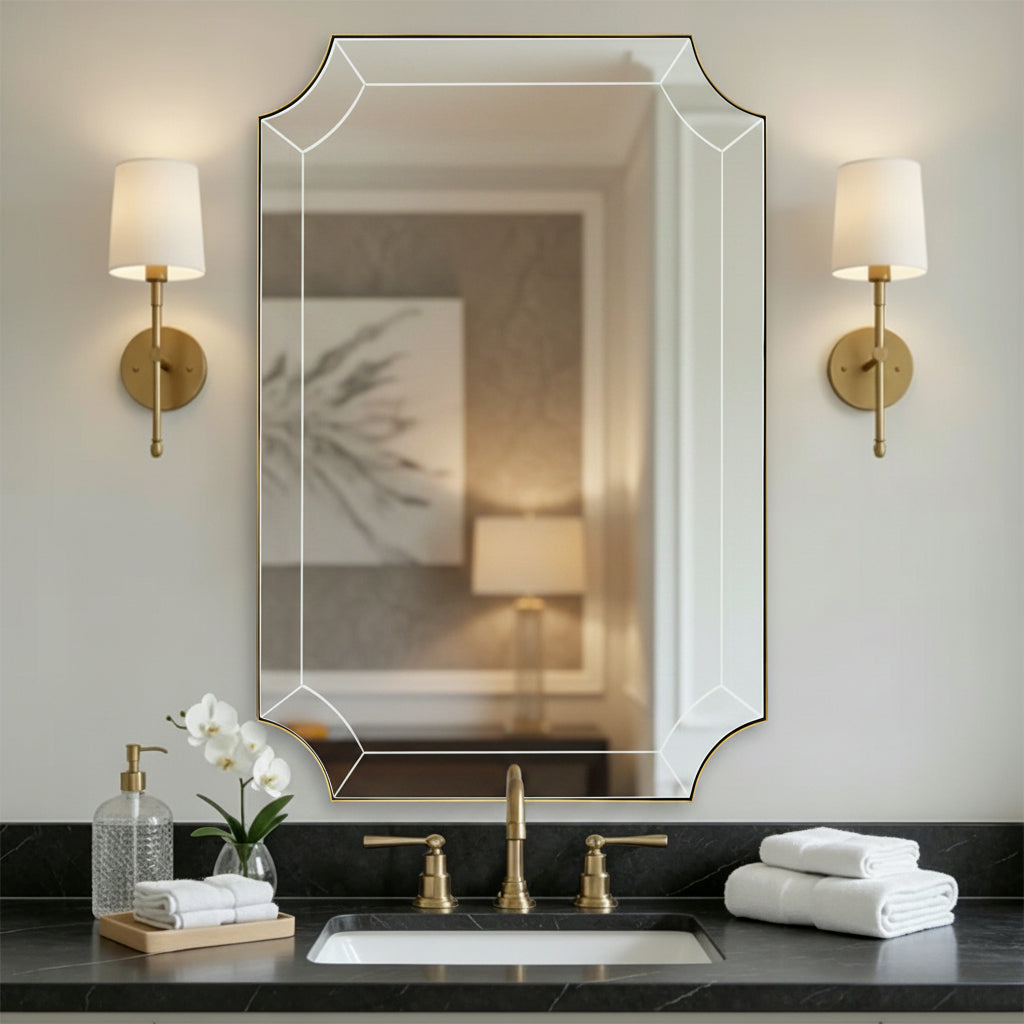 Minuette Glass Tiles Edge Scalloped Bathroom Vanity Mirrors | Stainless Steel Frame