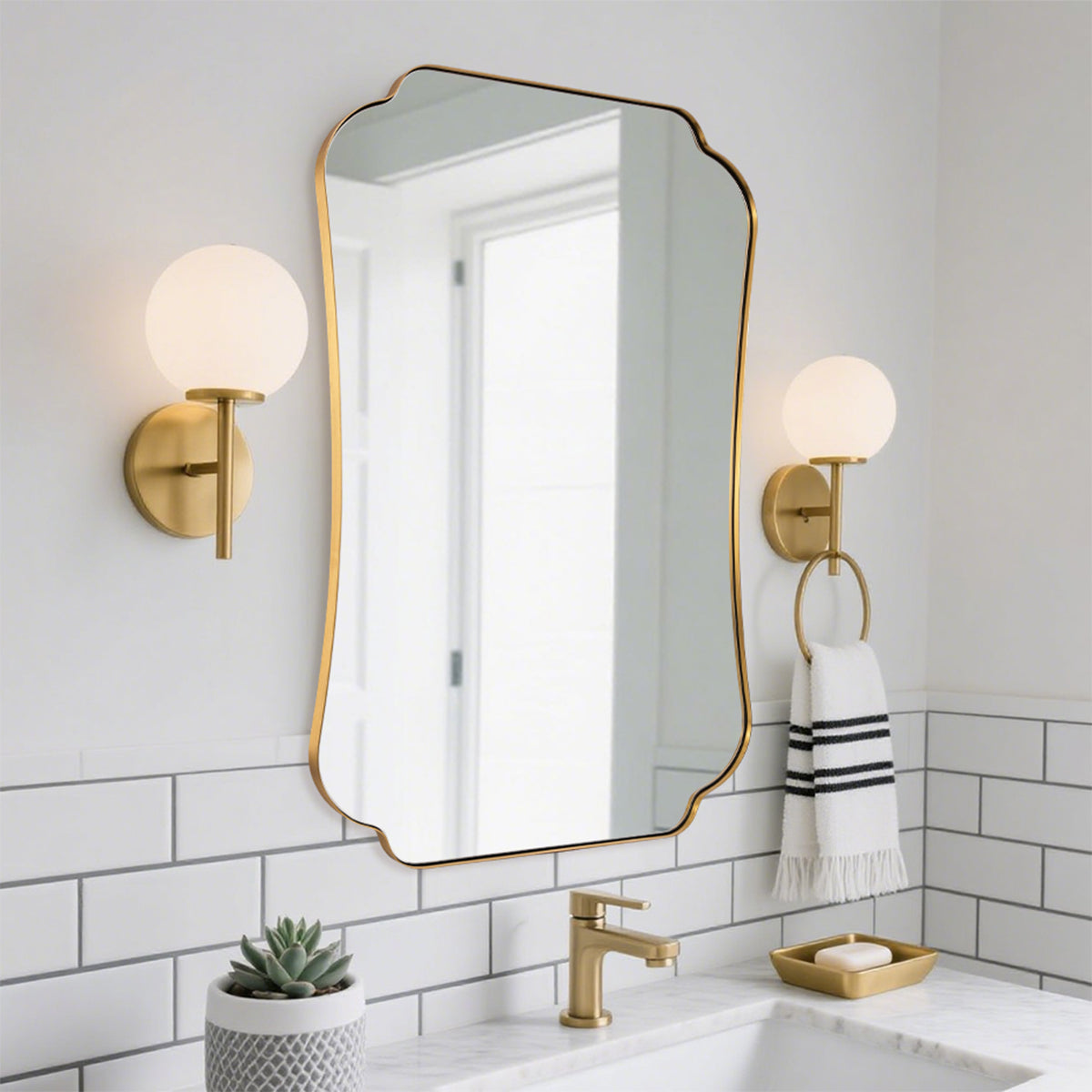 Contemporary Concave Edge Scalloped Bathroom Mirror Decorative | Stainless Steel Frame