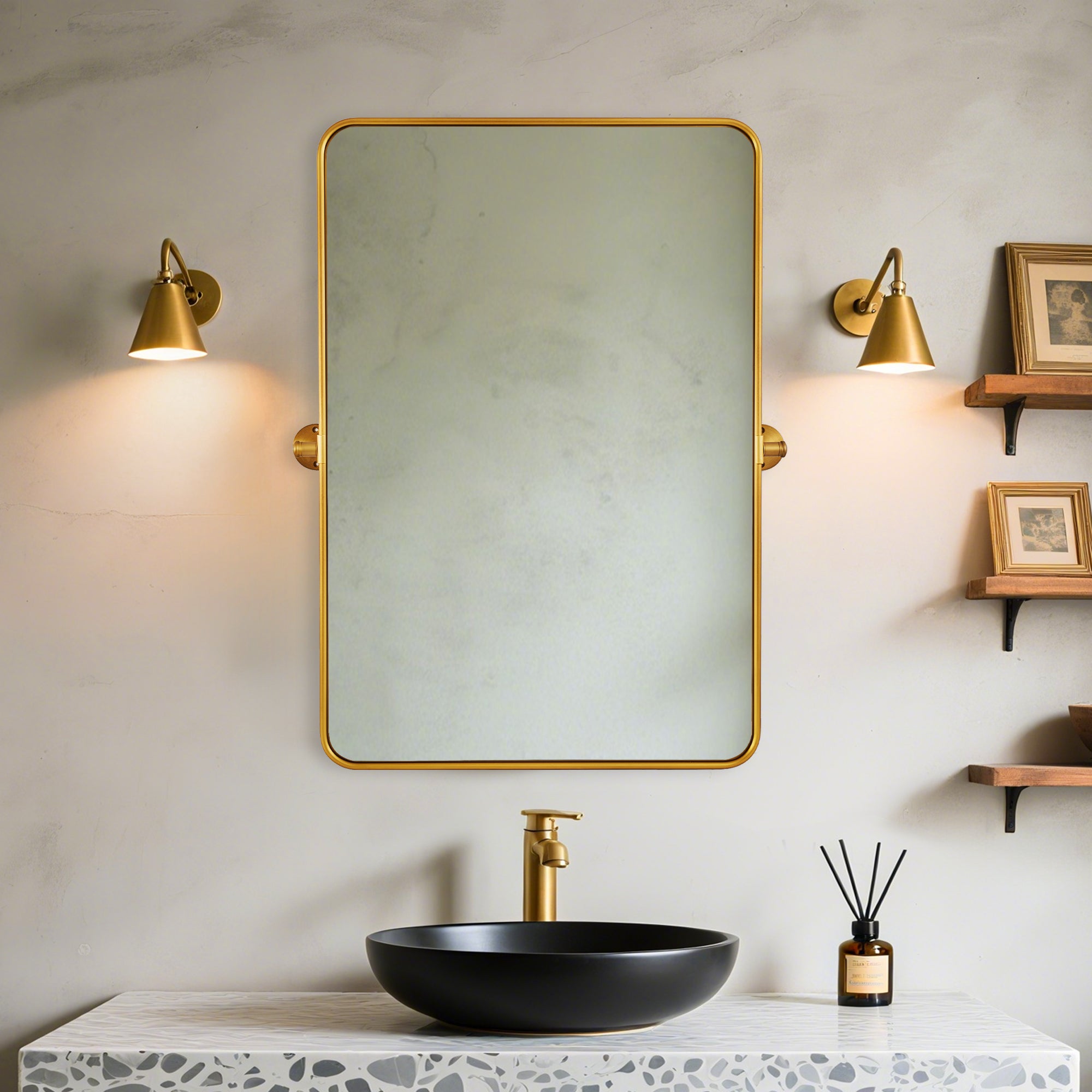 Modern Rectangle Pivot Mirror Adjustable Floating / Tilting Bathroom Mirror