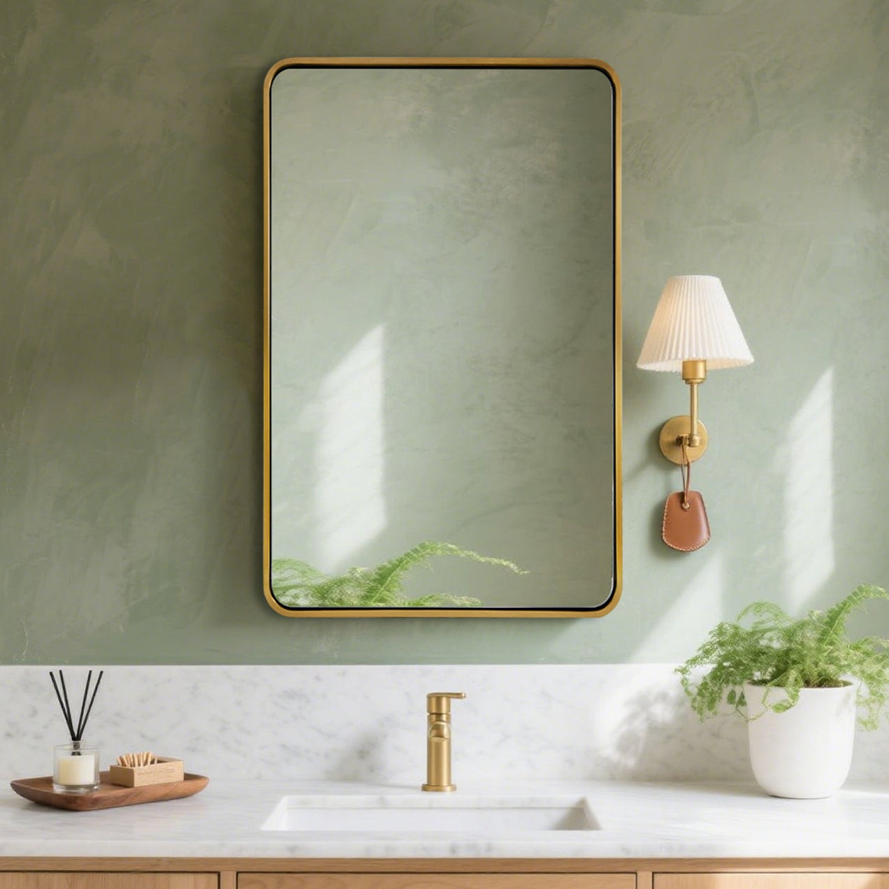 Modern Bold Stainless Steel Framed Rounded Rectangular Bathroom Wall Mirror