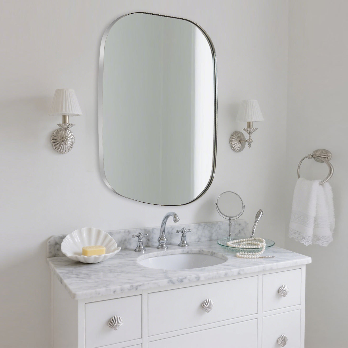 Asymmetrical Irregular Bathroom Wall Mirror | Stainless Steel Frame
