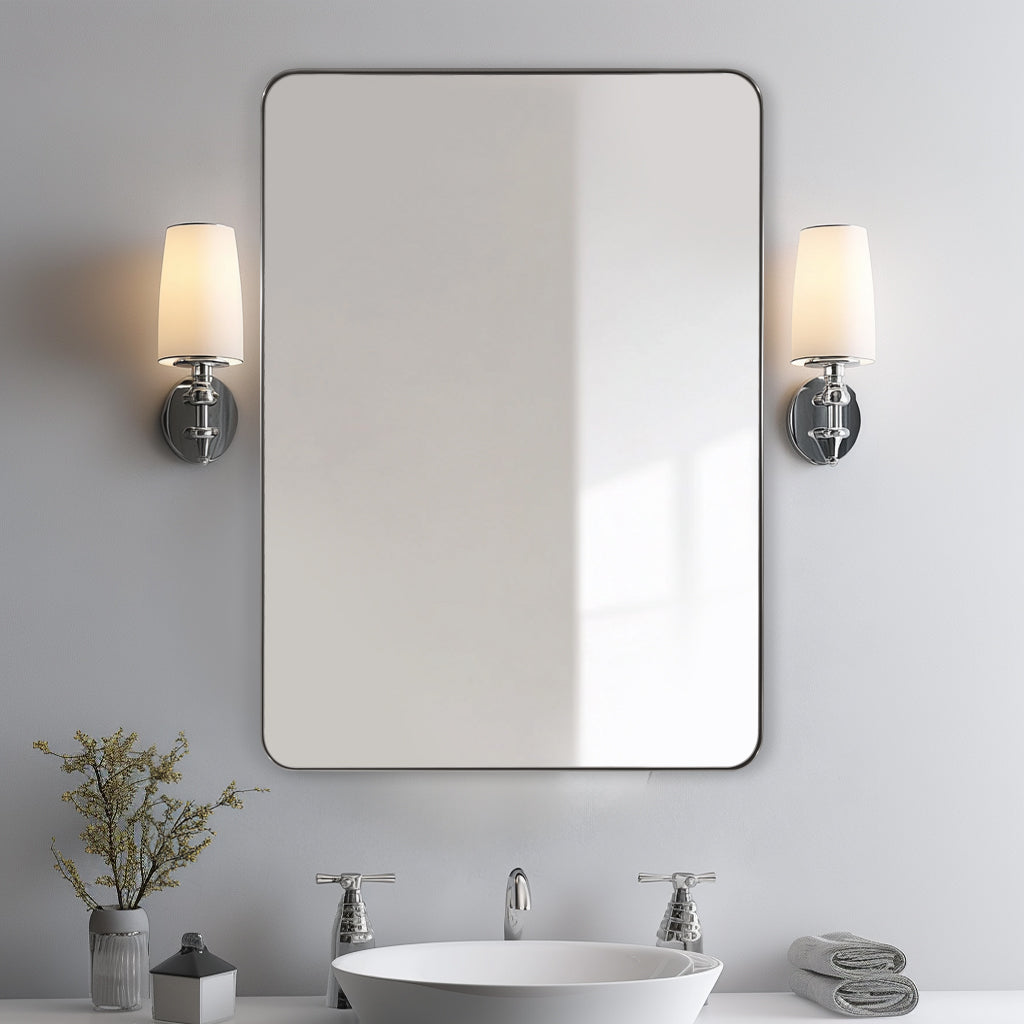 Modern Rounded Rectangle Mirror for Bathroom/ Vanity/ Wall | Stainless Steel Frame