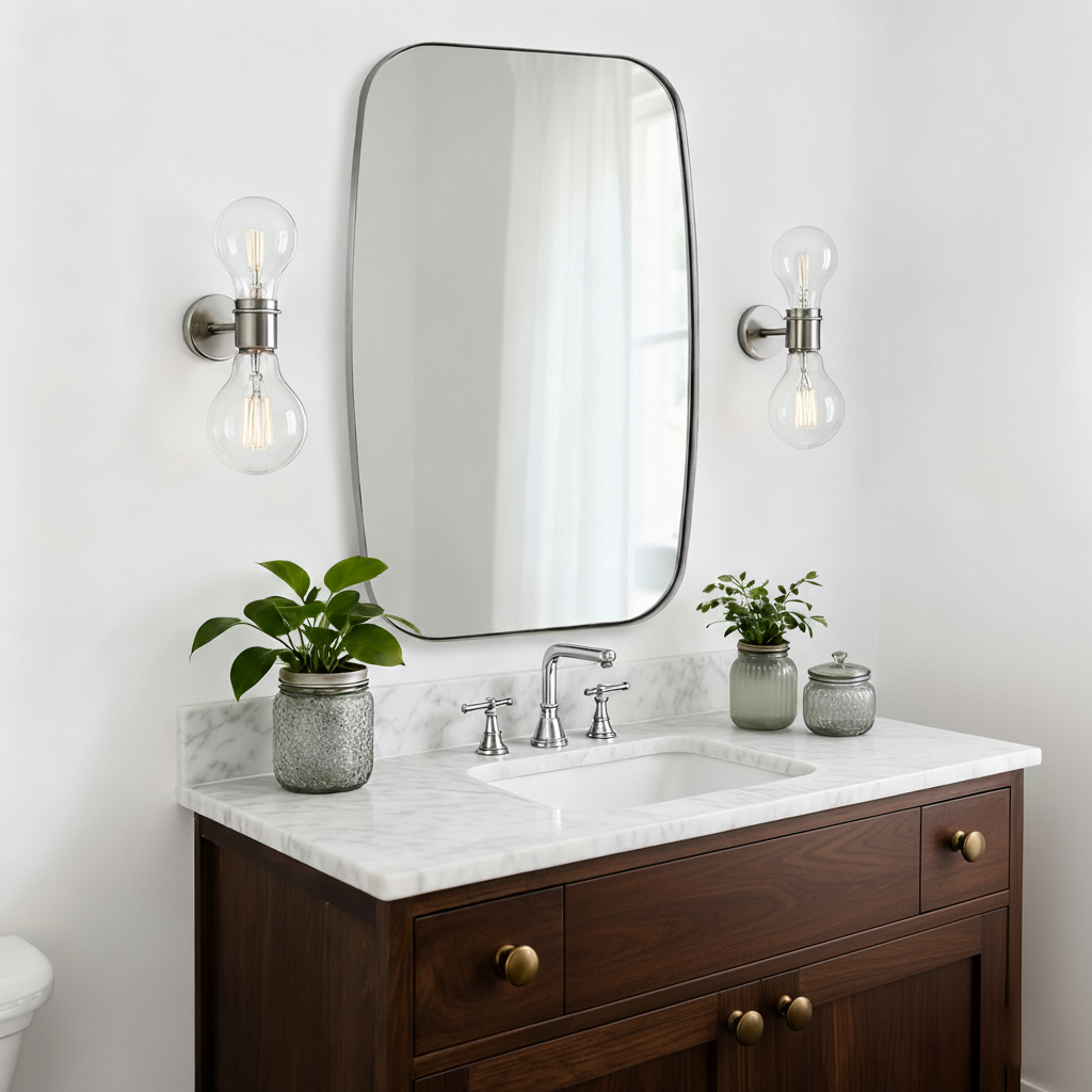 Modern Oblong Bathroom Mirror Long Oval Mirror | Stainless Steel Frame
