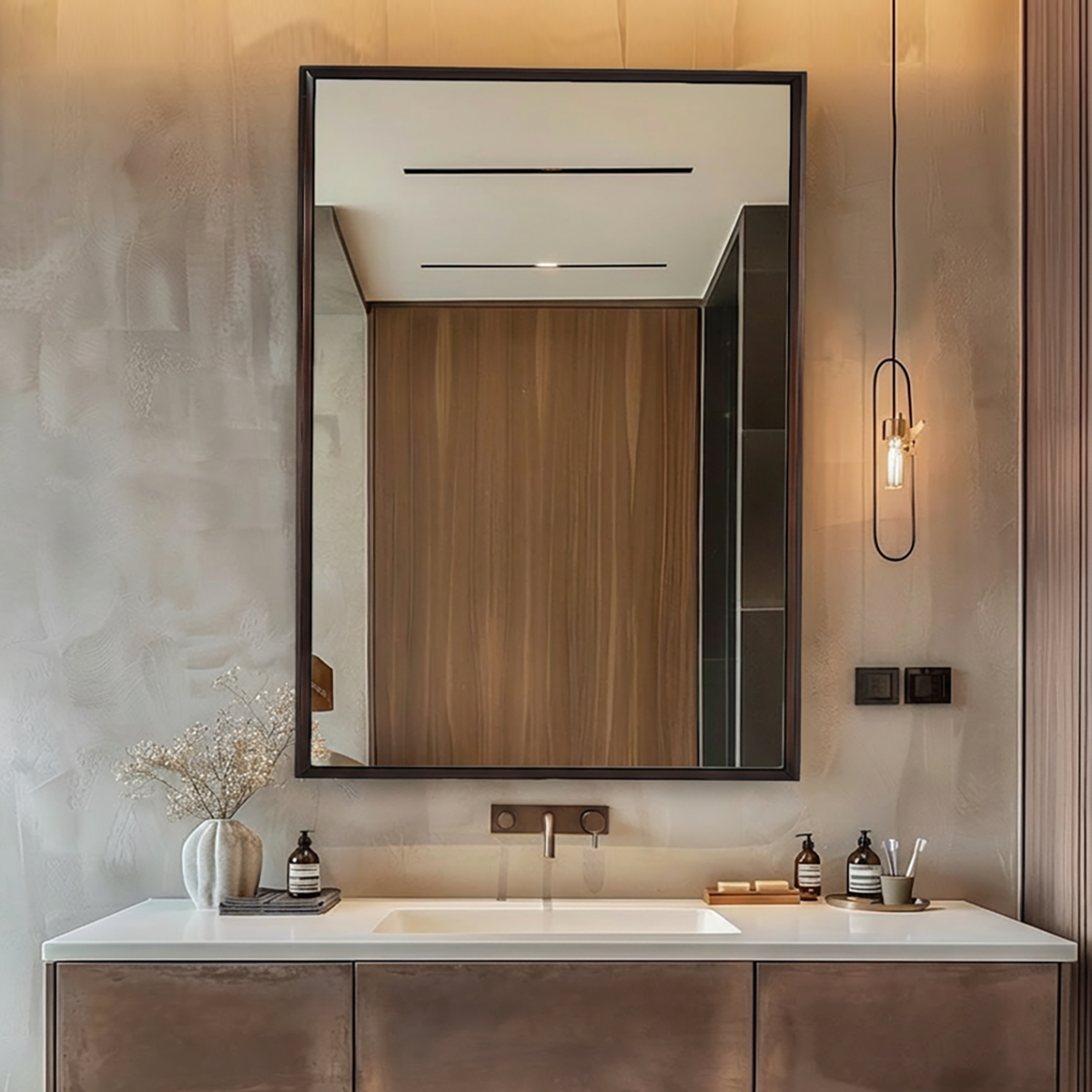 Luxury Beveled Stainless Steel Framed Rectangular Bathroom Vanity Mirror