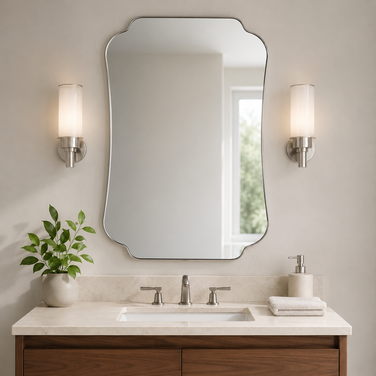 Open Box Like New:Concave Edge Scalloped Bathroom Mirror Decorative Mirror