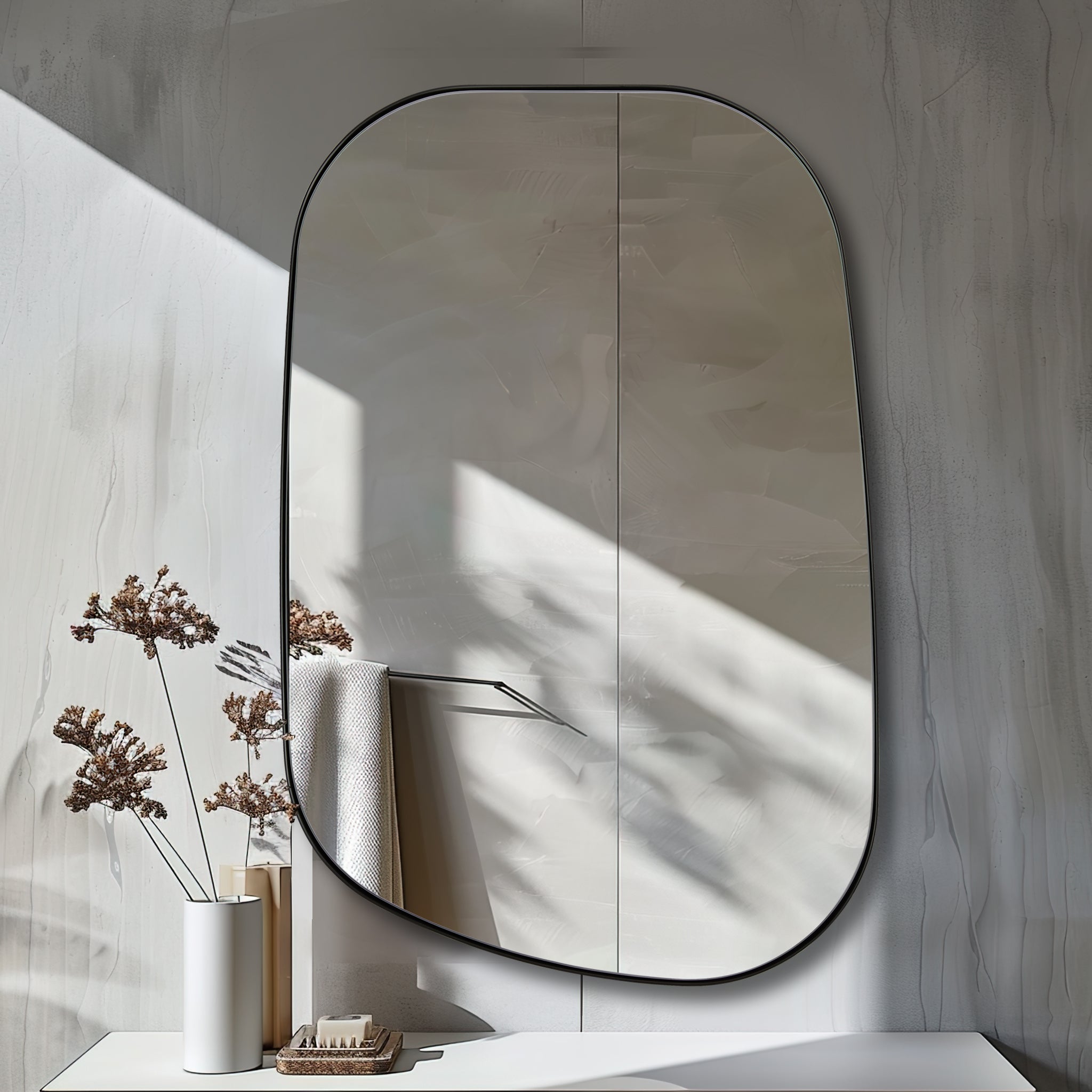 Asymmetrical Irregular Bathroom Wall Mirror | Stainless Steel Frame