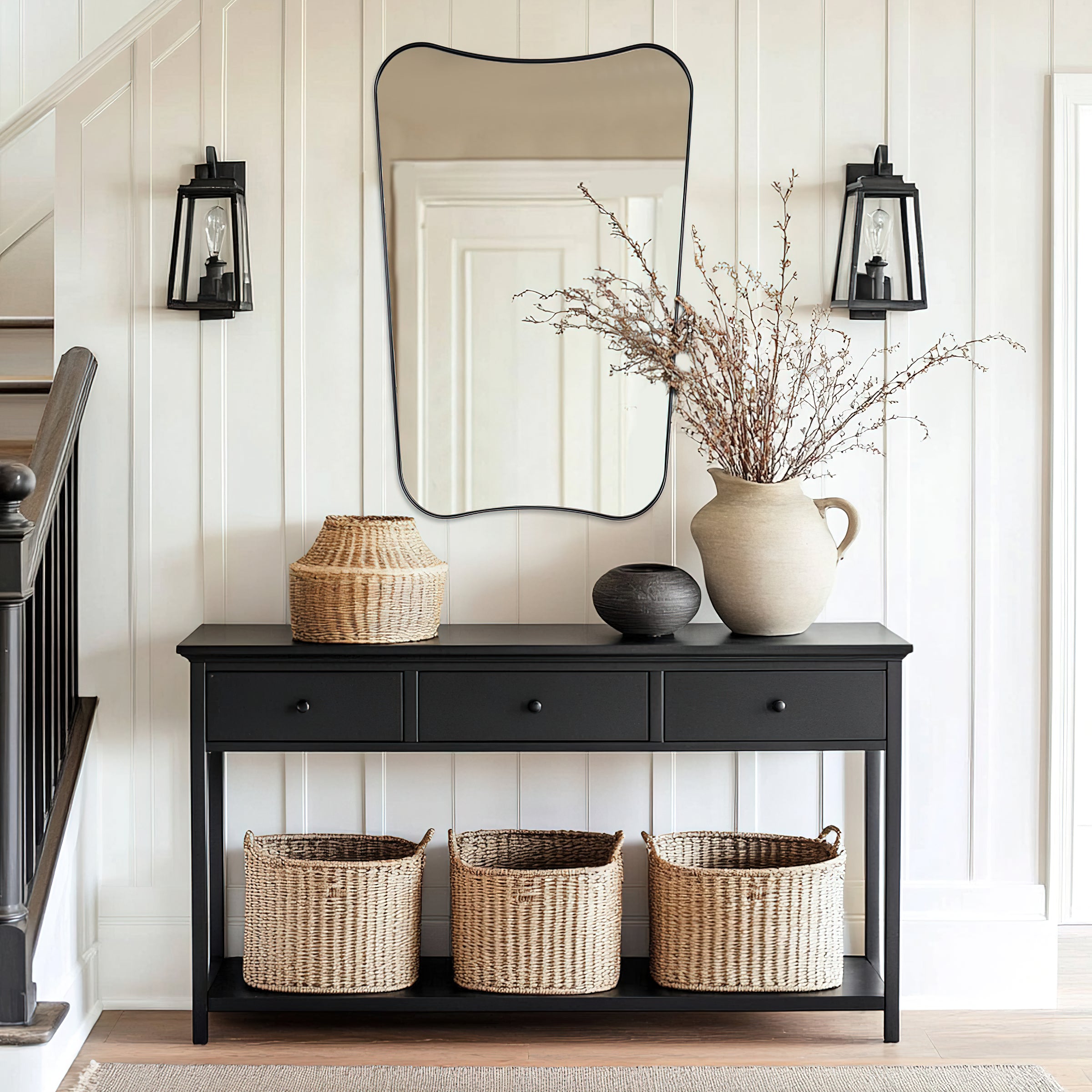 Contemporary Asymmetrical Irregular Wall Mirror for Bathroom |Stainless Steel Frame