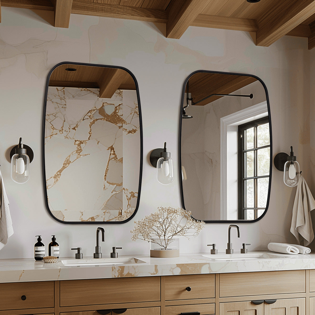 Contemporary Long Oval Oblong Bathroom Mirror | Stainless Steel Frame