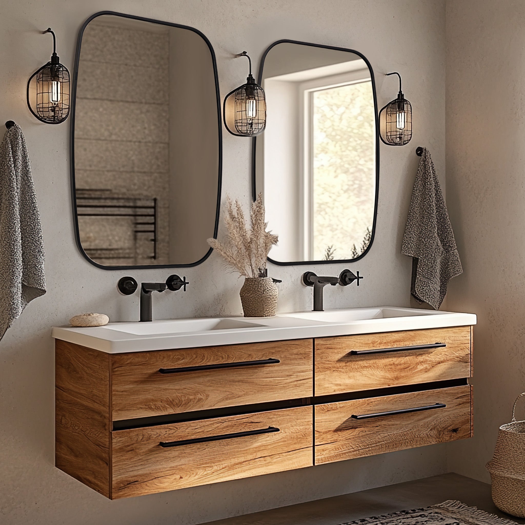 Contemporary Long Oval Oblong Bathroom Mirror | Stainless Steel Frame