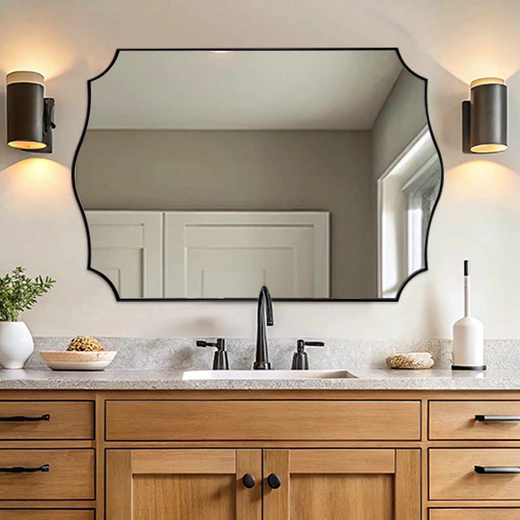 Contemporary Scalloped Rectangle Wall Mirror | Stainless Steel Frame