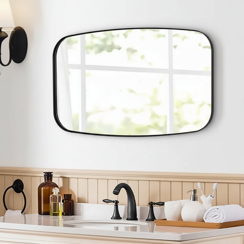 Modern Oval Oblong Bathroom Vanity Mirror | Stainless Steel Frame