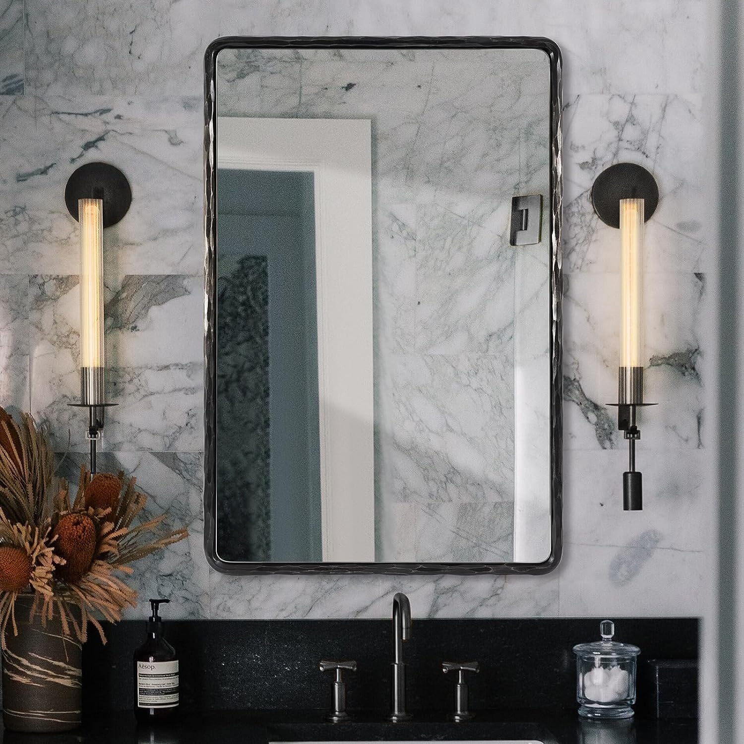 Vintage Hand Hammer Frame Forged Iron Rectangle Wall Mirrors Wrought Iron Mirror