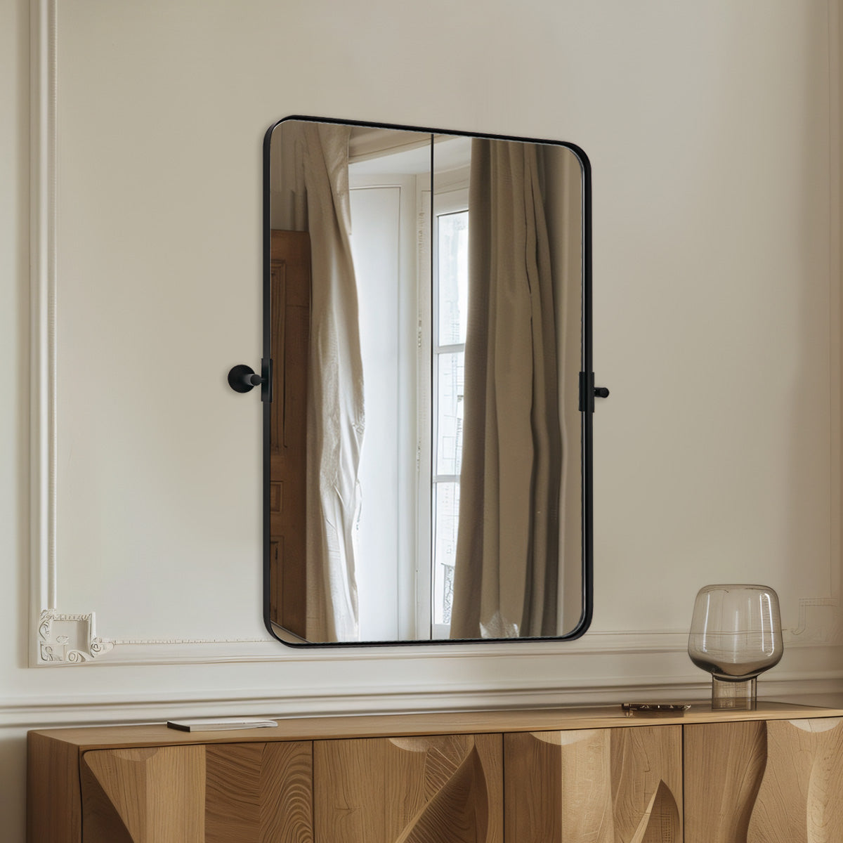 MOON MIRROR Matte Black Pivot Tilt Rectangle Bathroom/ Vanity Mirrors | Stainless Steel Frame