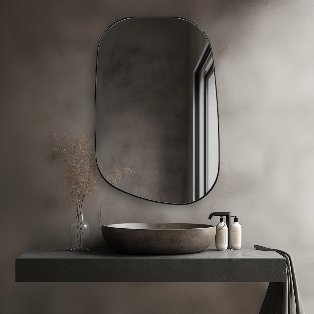 Asymmetrical Irregular Bathroom Wall Mirror | Stainless Steel Frame