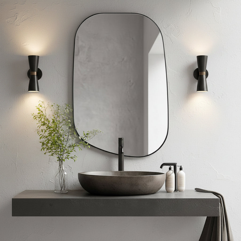 Asymmetrical Irregular Bathroom Wall Mirror | Stainless Steel Frame