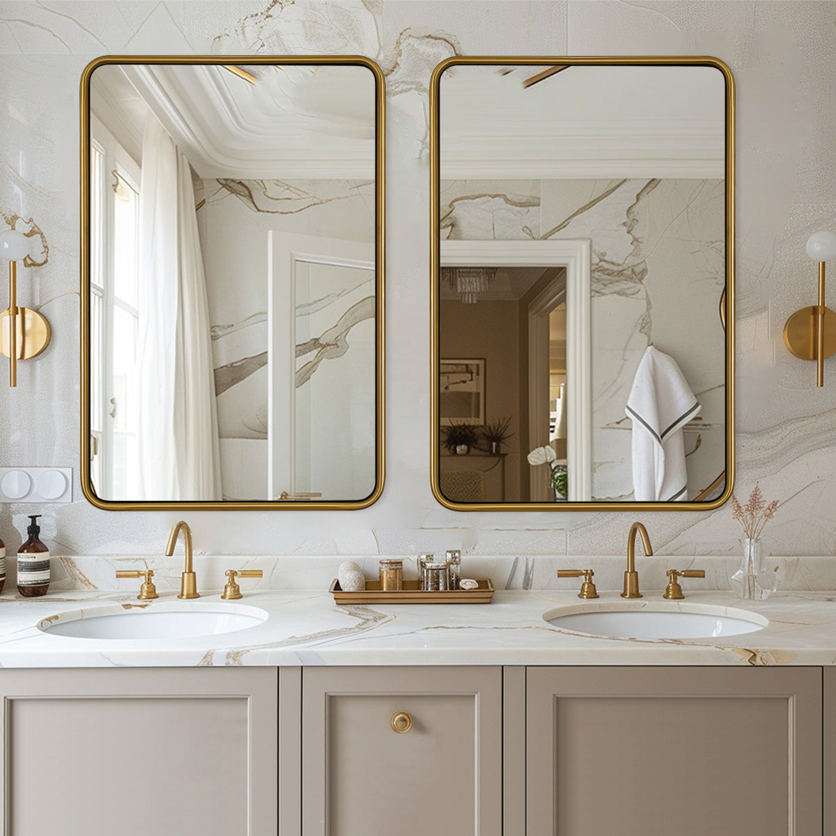 Contemporary Rectangle Bathroom Mirror |Rounded Stainless Steel Framed