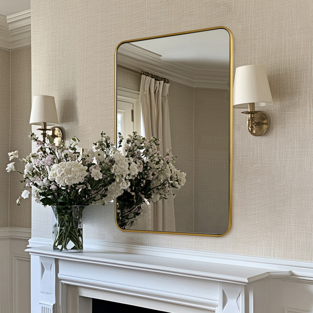 Open Box Like New:Modern Rounded Rectangular Bathroom Mirrors| Stainless Steel U-Tube Frame