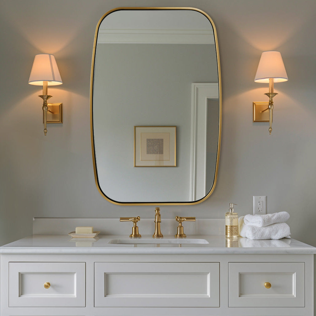 Contemporary Long Oval Oblong Bathroom Mirror | Stainless Steel Frame