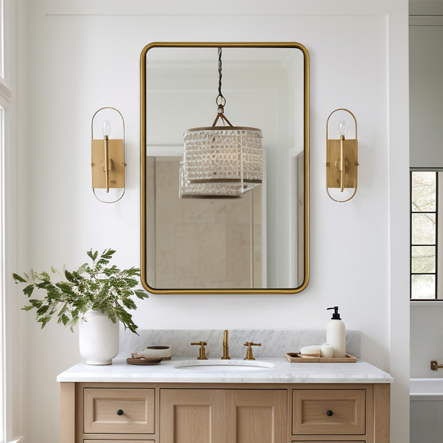 Contemporary Rectangle Bathroom Mirror |Rounded Stainless Steel Framed