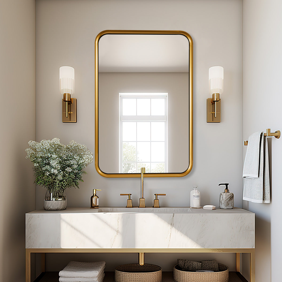 Open Box Like New:Metal Reverse Expansion Frame Suspended Mirror Rectangle Wall Mirror