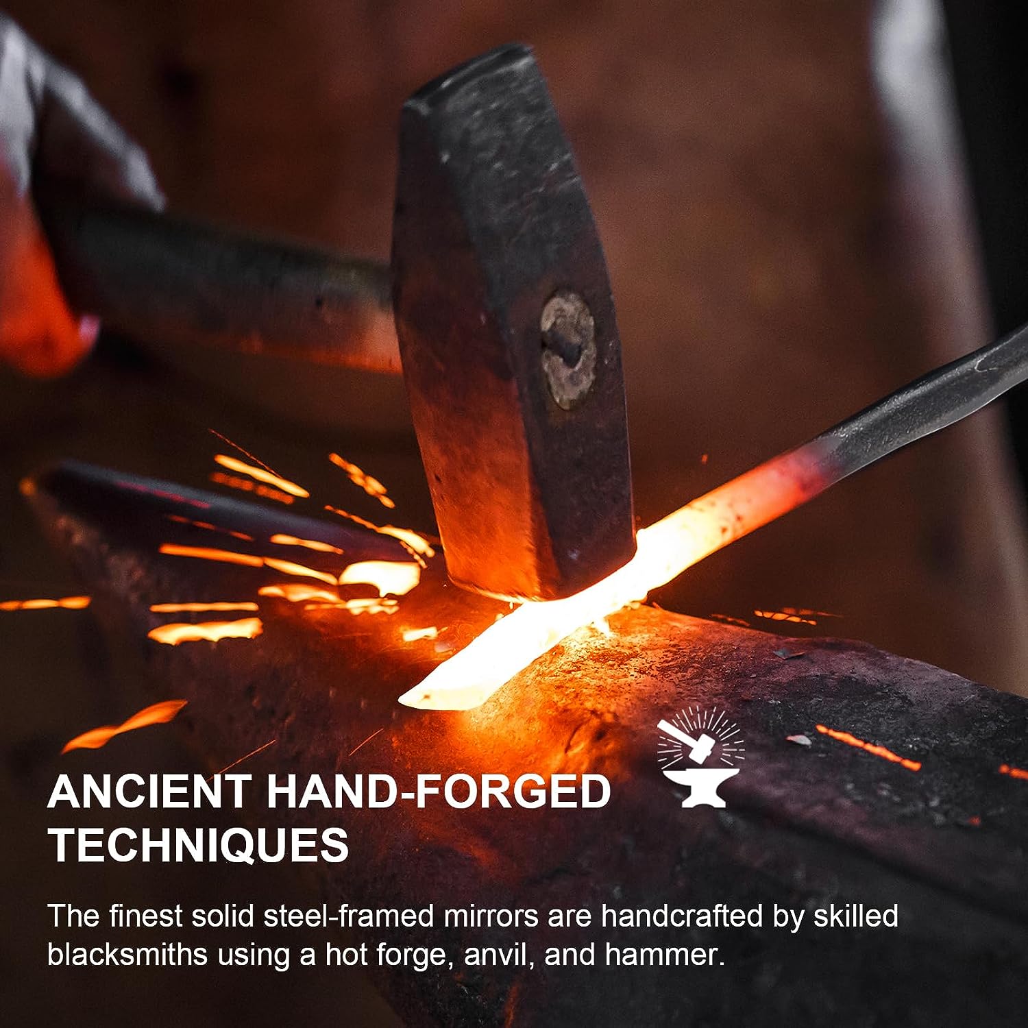 Vintage Hand Hammer Frame Forged Iron Rectangle Wall Mirrors Wrought Iron Mirror