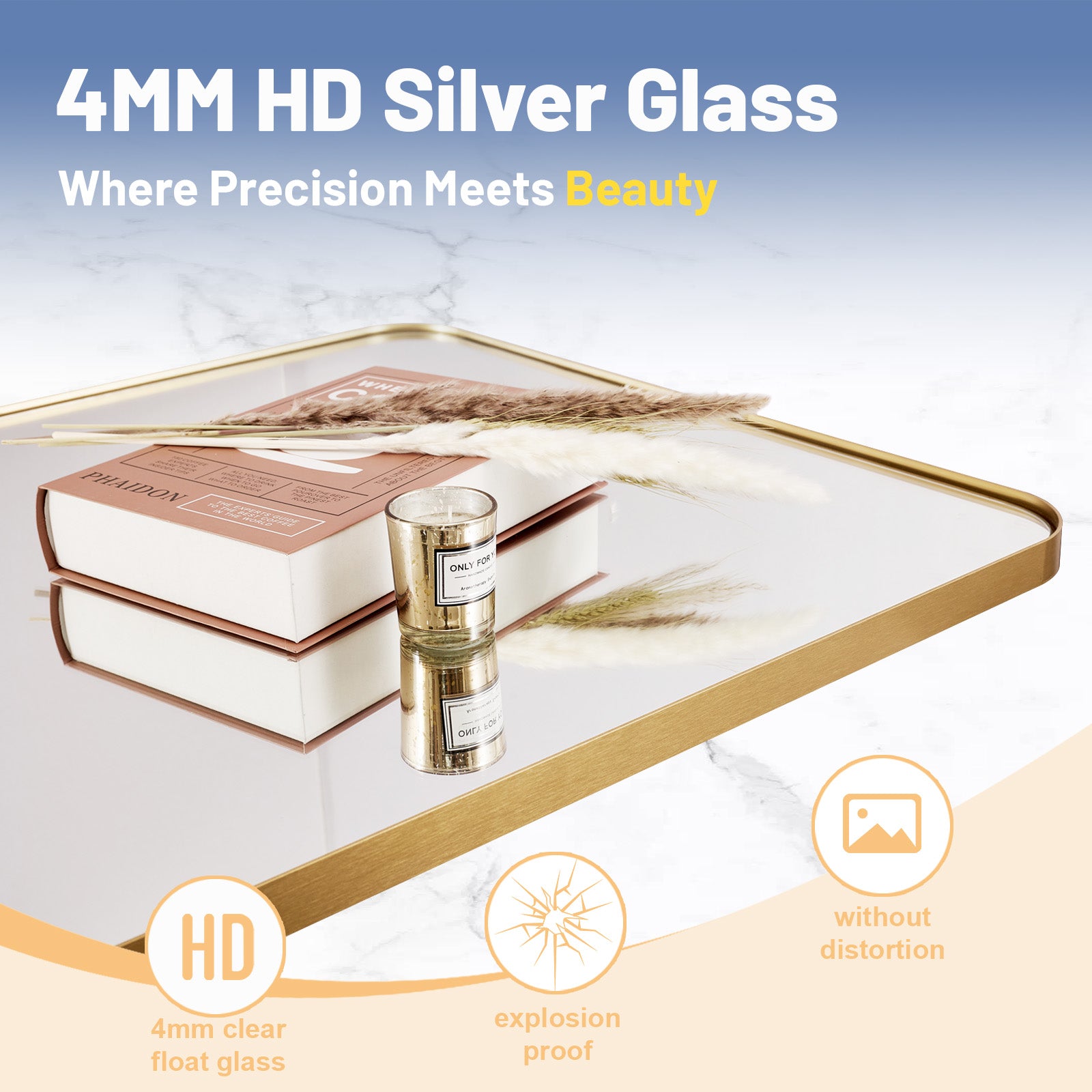 Modern Rounded Rectangular Bathroom Wall Mirrors with Aluminum Frame