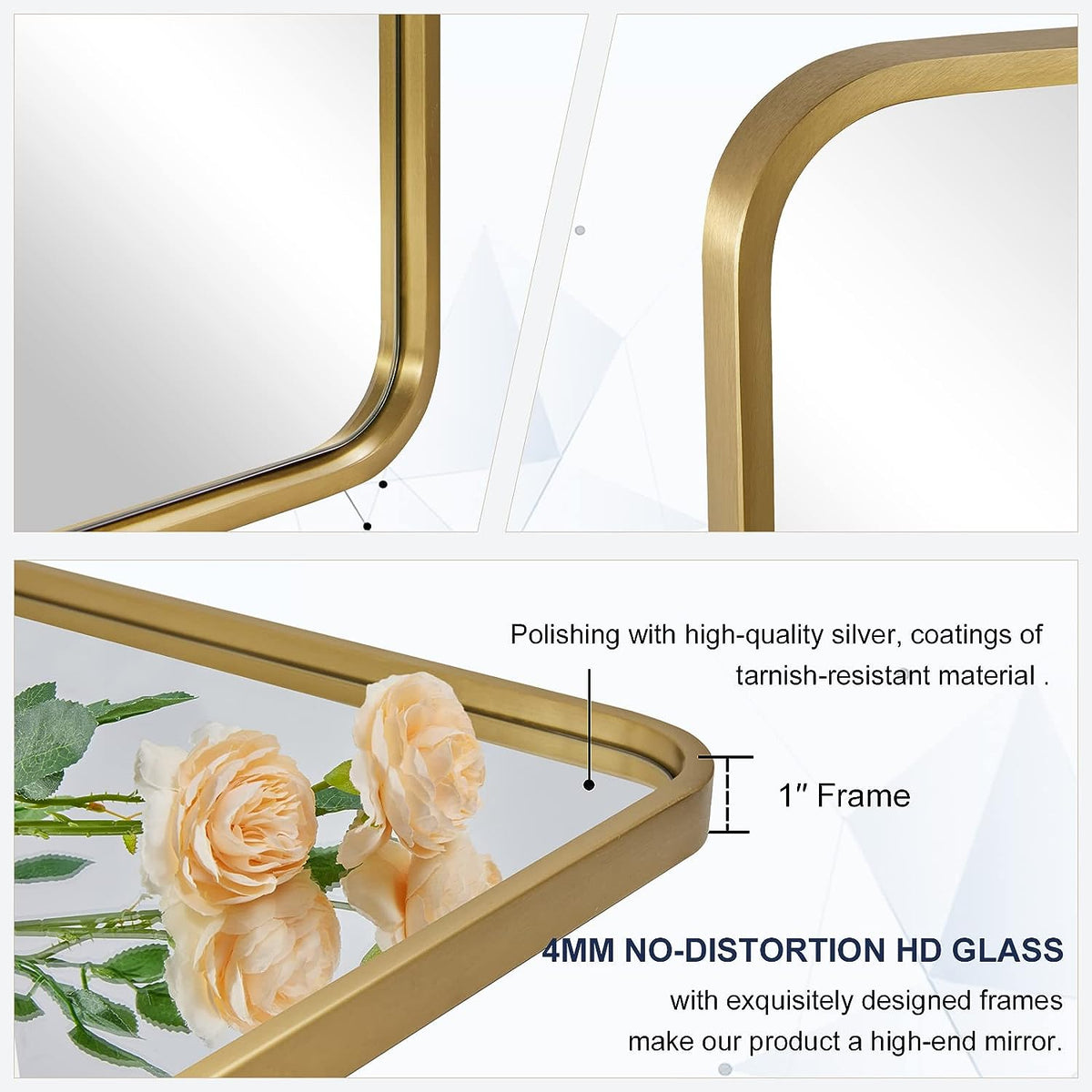 Modern Bold Framed Rectangle Wall Mirrors for Bathroom Wall| Stainless Steel Framed