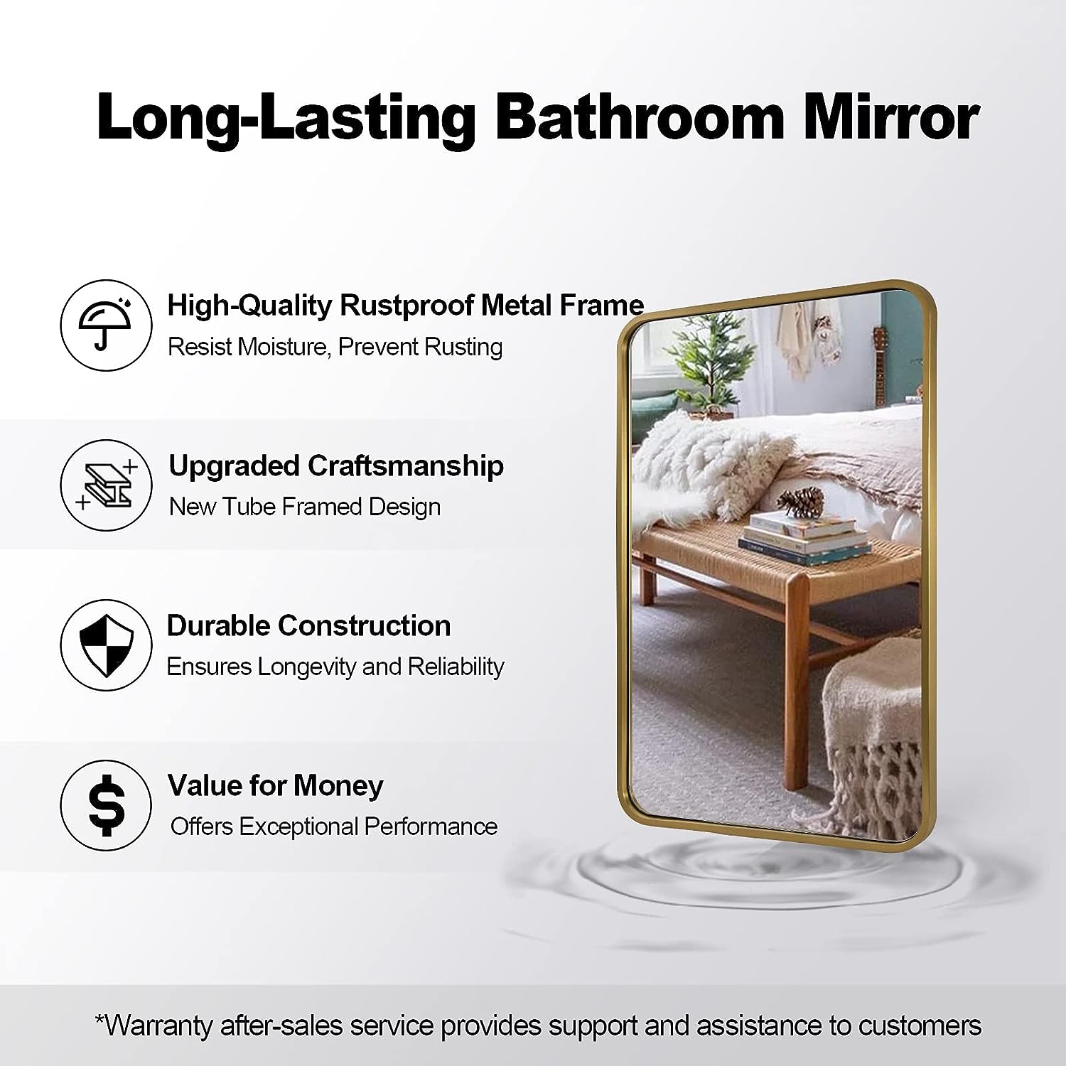 Modern Bold Framed Rectangle Wall Mirrors for Bathroom Wall| Stainless Steel Framed