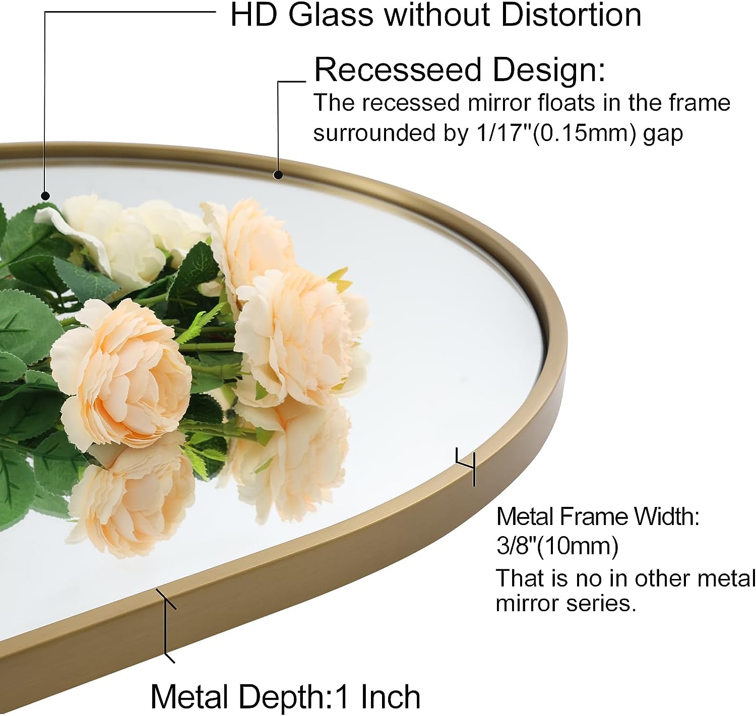 Contemporary Bold Stainless Steel Framed Arched Wall Mirrors for Bathroom, Living Room, Entry