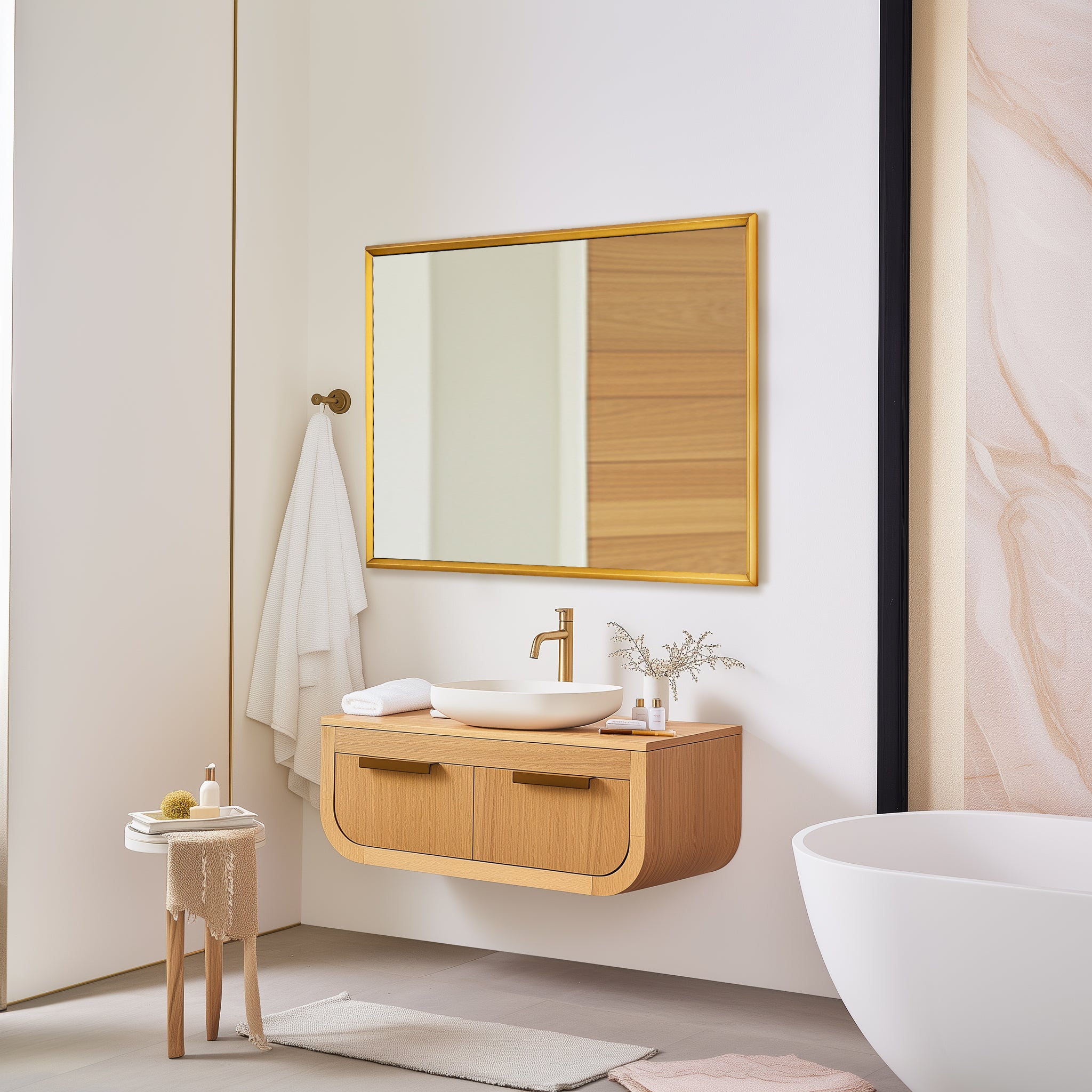 Contemporary Beveled Framed Rectangle Wall Mirror for Bathroom Vanity|Stainless Steel Frame