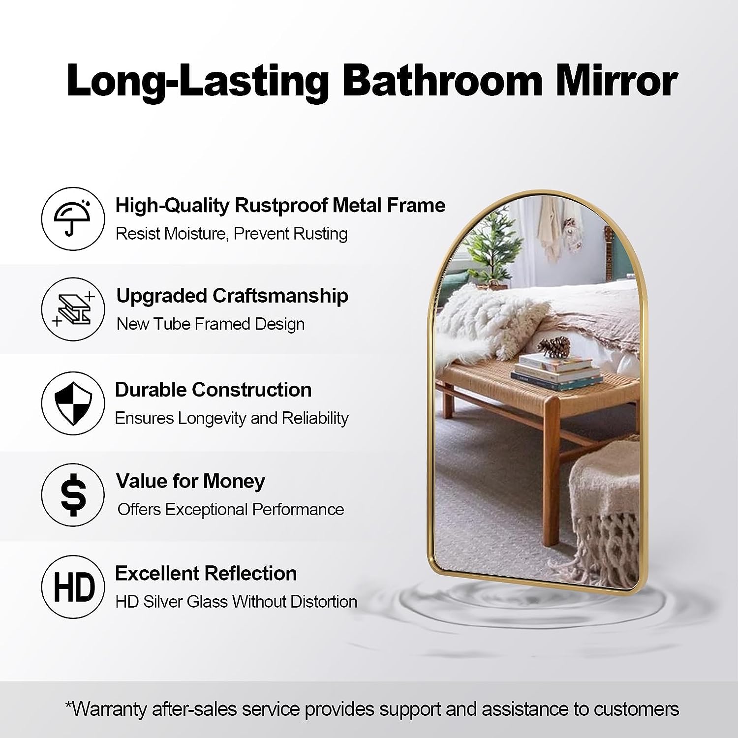 Contemporary Bold Stainless Steel Framed Arched Wall Mirrors for Bathroom, Living Room, Entry