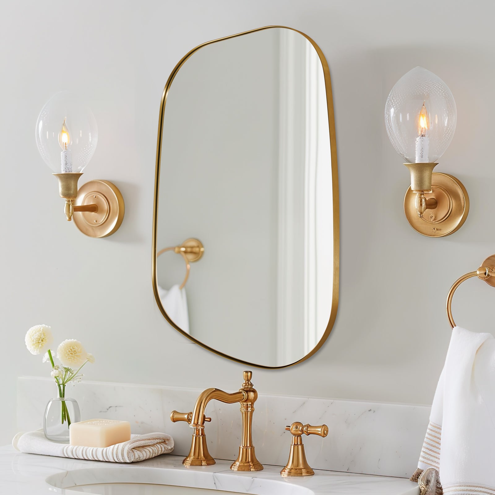 Asymmetrical Irregular Bathroom Wall Mirror | Stainless Steel Frame