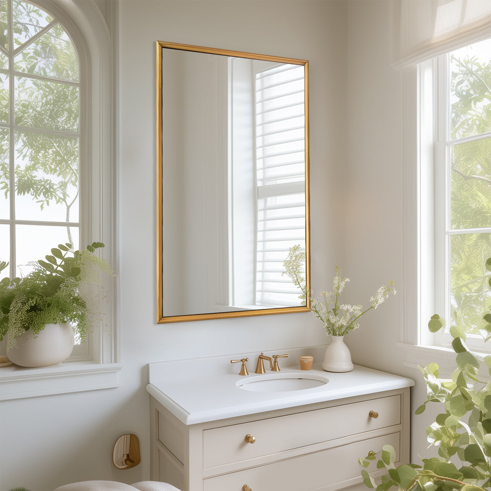 Contemporary Beveled Framed Rectangle Wall Mirror for Bathroom Vanity|Stainless Steel Frame