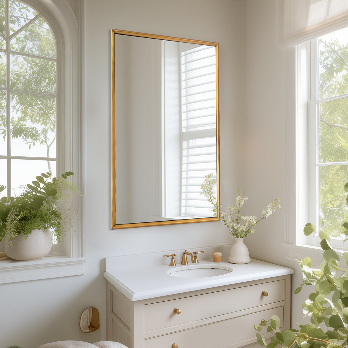 Luxury Beveled Stainless Steel Framed Rectangular Bathroom Vanity Mirror