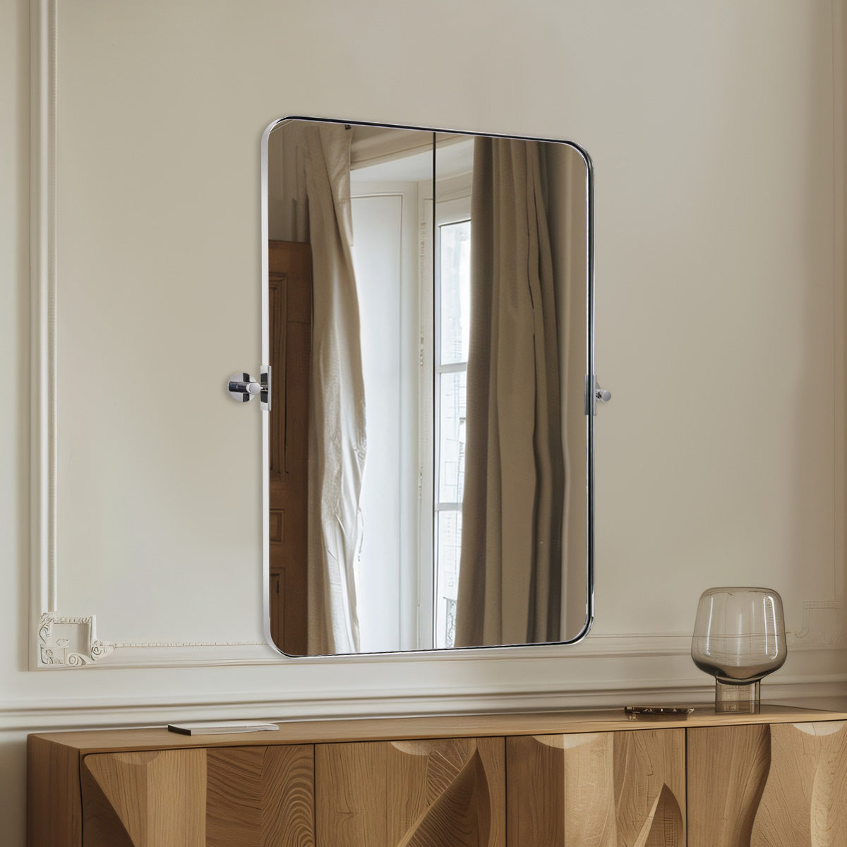 Tilting Rectangular Pivot Mirror for Bathroom/Vanity | Stainless Steel Frame