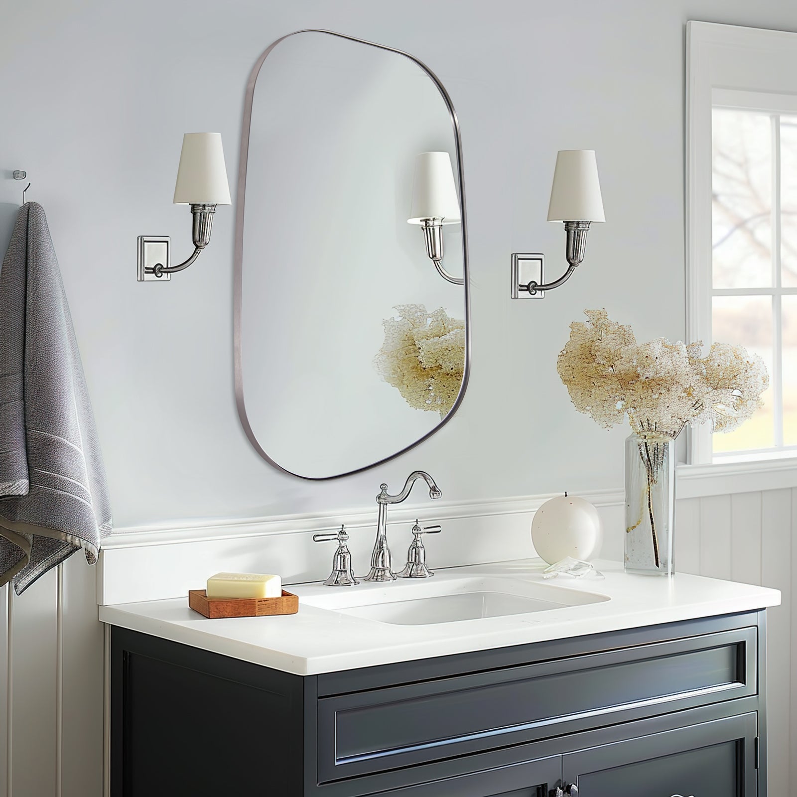 Asymmetrical Irregular Bathroom Wall Mirror | Stainless Steel Frame