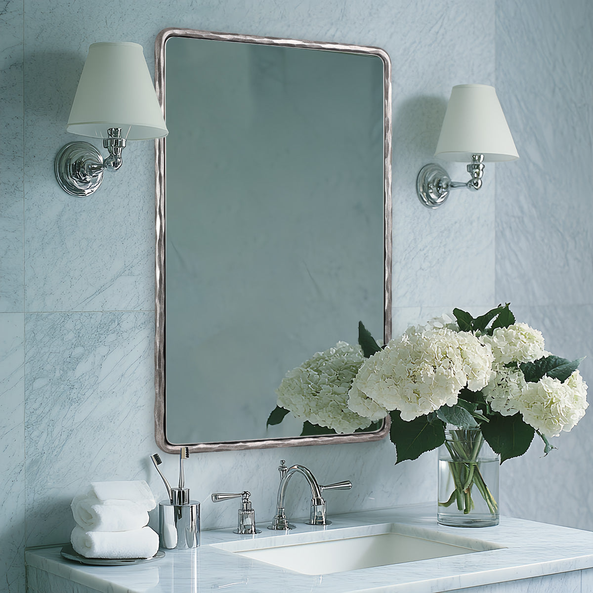 Vintage Hand Hammer Frame  Forged Iron Rectangle Wall Mirrors Wrought Iron Mirror