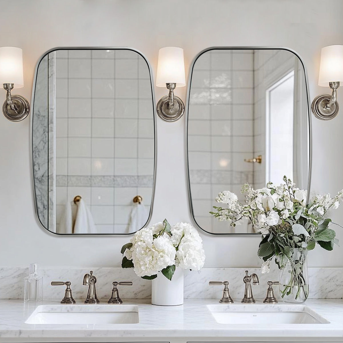 Contemporary Long Oval Oblong Bathroom Mirror | Stainless Steel Frame