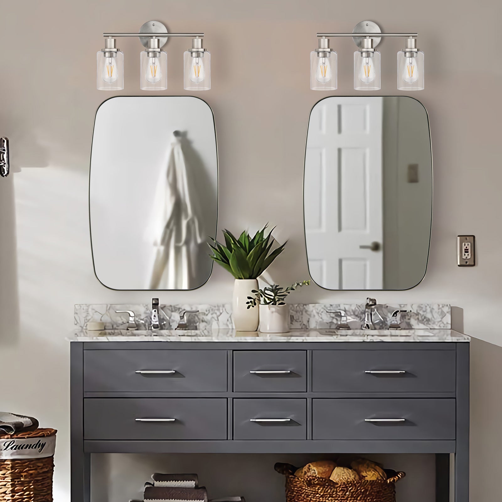 Modern Oval Oblong Bathroom Vanity Mirror | Stainless Steel Frame