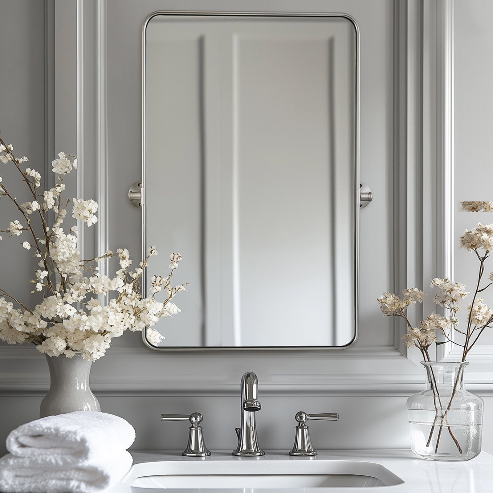 Modern Rectangle Pivot Mirror Adjustable Floating / Tilting Bathroom Mirror