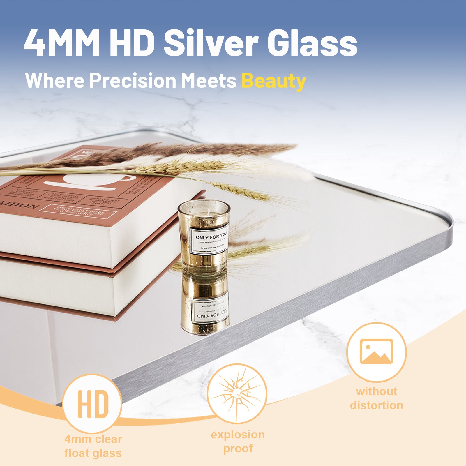 Modern Rounded Rectangular Bathroom Wall Mirrors with Aluminum Frame