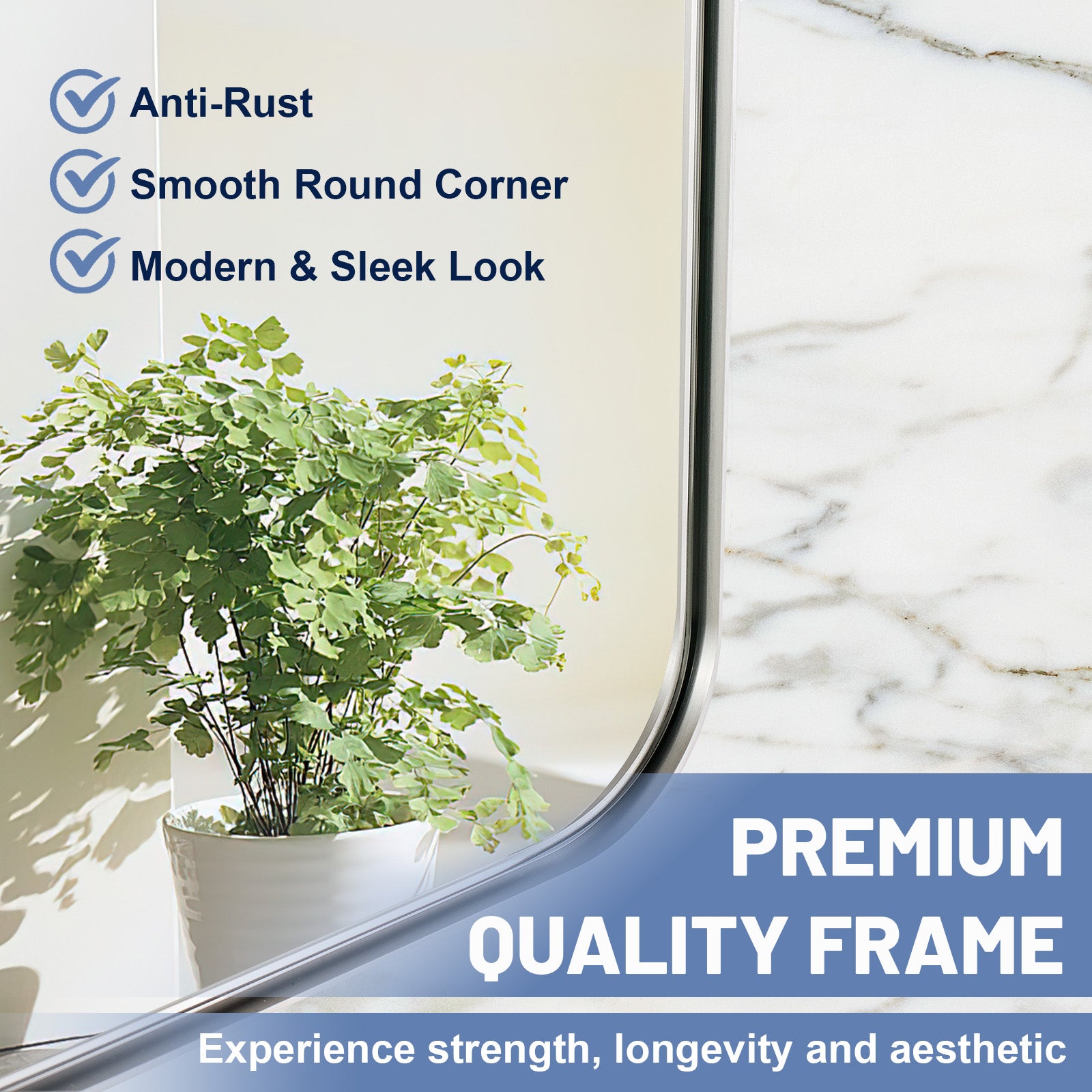 Modern Rounded Rectangular Bathroom Wall Mirrors with Aluminum Frame