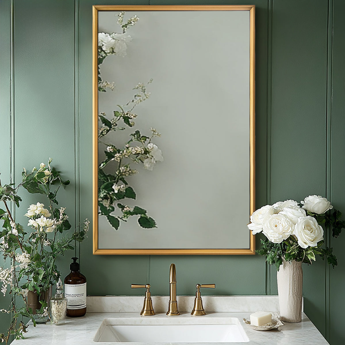 Contemporary Beveled Framed Rectangle Wall Mirror for Bathroom Vanity|Stainless Steel Frame