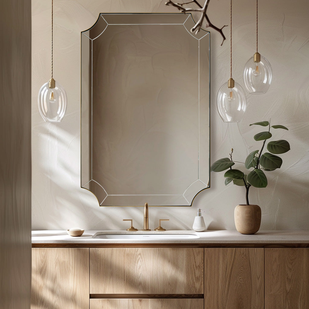 Minuette Glass Tiles Edge Scalloped Bathroom Vanity Mirrors | Stainless Steel Frame