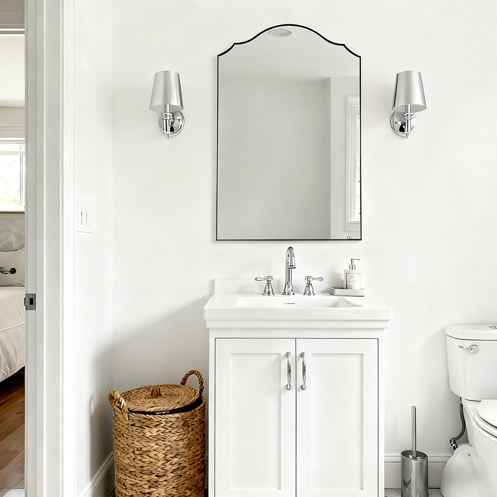 Contemporary Arched Curved Scalloped Mirror Bathroom Vanity Mirror | Stainless Steel Frame